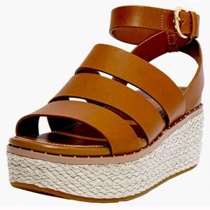FitFlop Eloise Leather Platform Wedge Sandals Tan 9 Comfort Microwobbleboard